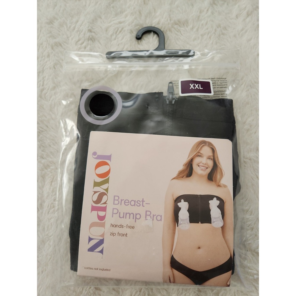 Joyspun Maternity Breast Pump Bra Hands-Free Zip Front Black Size XXL New